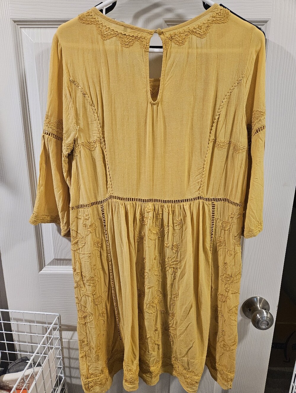 Anthropologie Mustard Yellow Embroidered Boho Dress - Picture 6 of 7